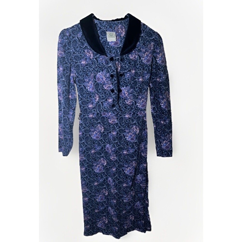 Vintage 1980 Laura Ashley Floral Corduroy Dress Velvet Collar Made in GB Us Sz8